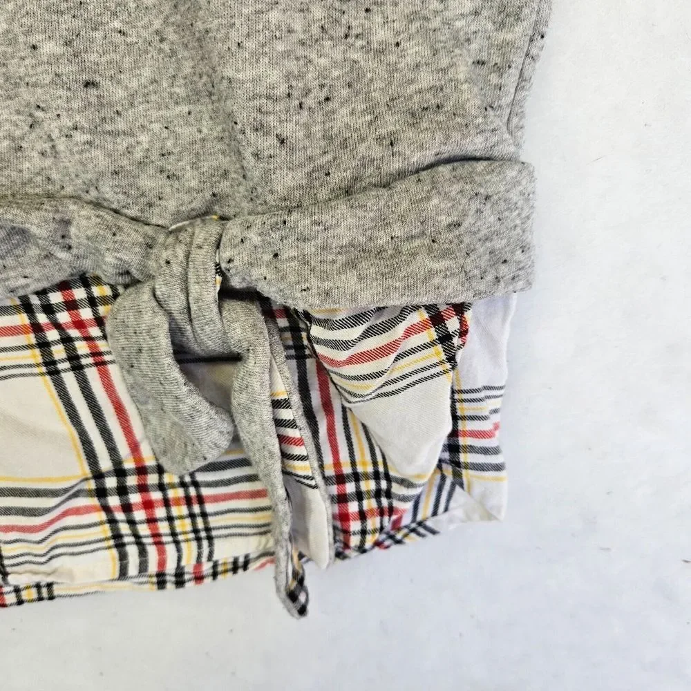 Izod Womens Sweatshirt‎ Shirttail Hem Stretch Tie Waist Heathered Gray Plaid L